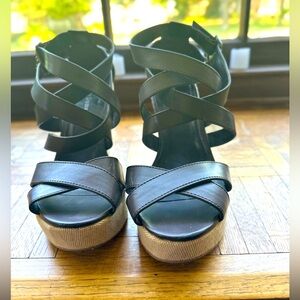 Wedge Strappy Sandals- Pierre Dumas Brown and tan